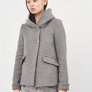 Zara Gray / Grey wraparound collar winter coat with hood , Size M